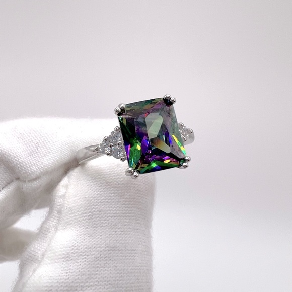 .925 Sterling Silver Rainbow Cz Ring - Picture 3 of 16